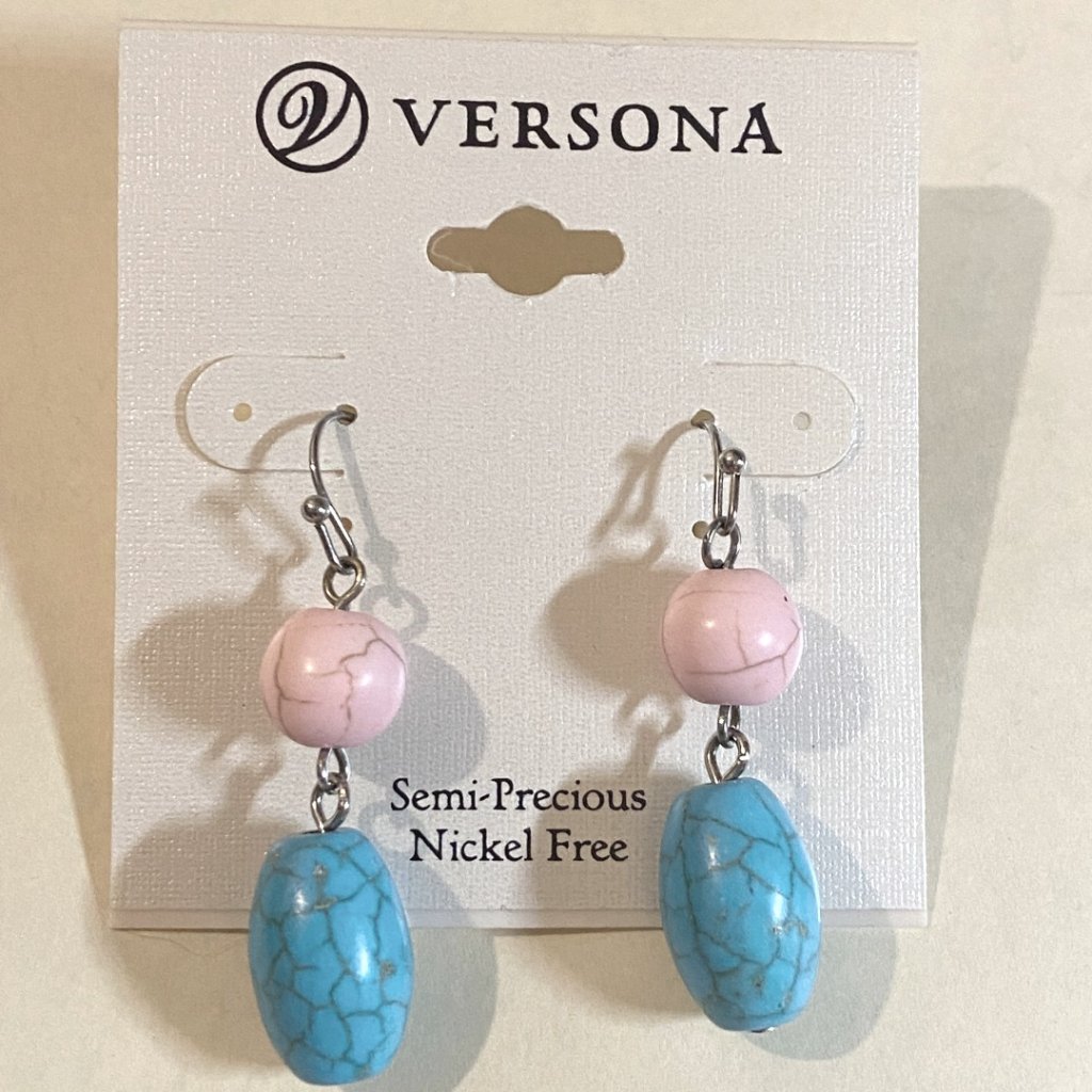 Versona Semi-Precious Nickel Free Dangle Pink And Blue Earrings Nwt 14$